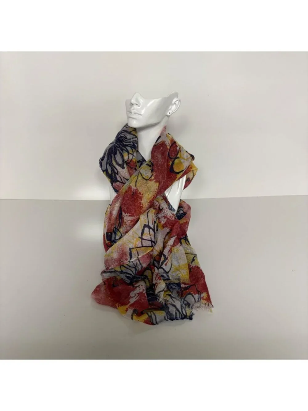 Floral Lightweight Scarf Wrap Red Yellow Blue Gold Sparkle Fashion Accessory